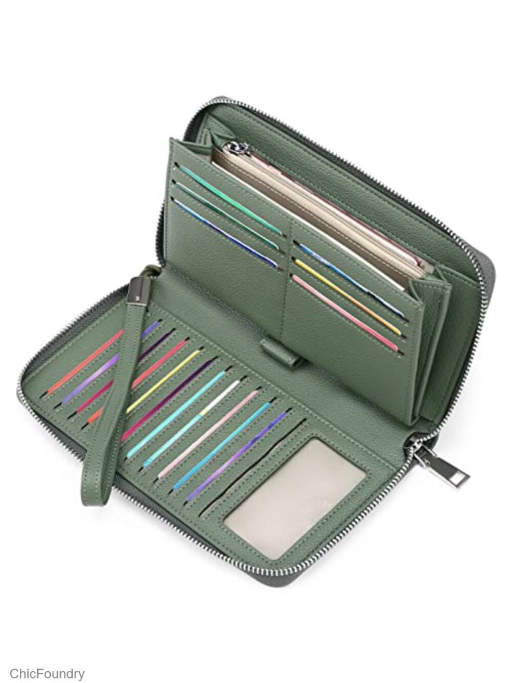 RFID Blocking PU Leather Zip Around Wristlet Wallet Large Capacity